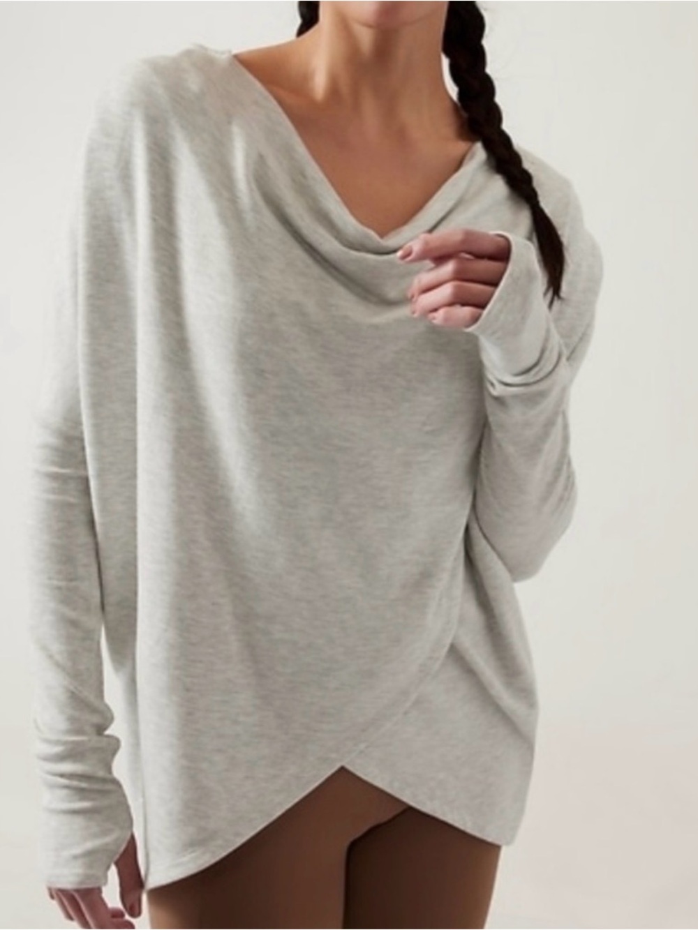 ATHLETA Purana Wrap Womens Medium Gray Oversized Sweatshirt Hoodie Athleisure